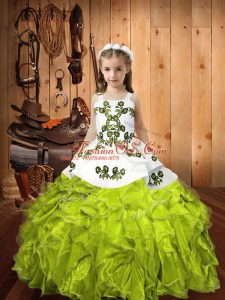Organza Sleeveless Floor Length Little Girls Pageant Gowns and Embroidery and Ruffles