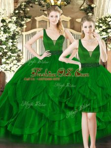 Straps Sleeveless Tulle Sweet 16 Dress Beading and Ruffles Lace Up