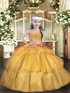 Fashionable Organza Sleeveless Floor Length Kids Formal Wear and Beading and Ruffled Layers and Sequins