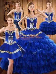 Customized Sleeveless Lace Up Floor Length Embroidery and Ruffled Layers Vestidos de Quinceanera