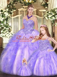 Lavender Sweetheart Neckline Beading and Ruffles 15 Quinceanera Dress Sleeveless Lace Up