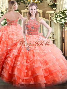 On Sale Sleeveless Beading and Ruffled Layers Zipper Quince Ball Gowns