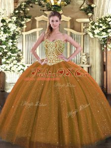 Glorious Ball Gowns Quinceanera Gowns Brown Sweetheart Tulle Sleeveless Floor Length Lace Up