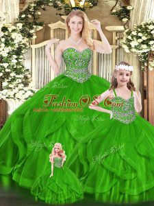 Floor Length Zipper Sweet 16 Dress for Military Ball and Sweet 16 and Quinceanera with Beading and Ruffles