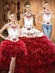 Enchanting Wine Red Sleeveless Organza Lace Up Sweet 16 Dresses for Military Ball and Sweet 16 and Quinceanera