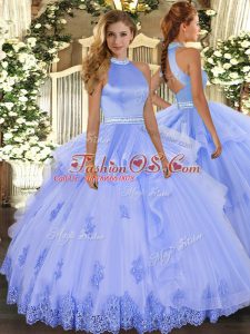 Ball Gowns Quinceanera Gowns Lavender Halter Top Tulle Sleeveless Floor Length Backless
