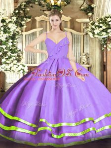 Top Selling Lavender Zipper 15th Birthday Dress Ruffled Layers Sleeveless Floor Length