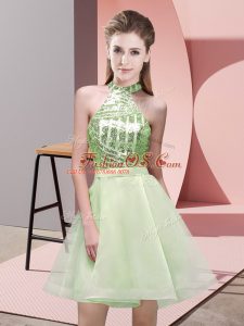 Amazing Yellow Green A-line Sequins Bridesmaid Gown Backless Chiffon Sleeveless Mini Length