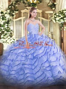 Sleeveless Brush Train Lace Up Beading and Ruffled Layers Sweet 16 Quinceanera Dress