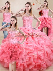 Sleeveless Lace Up Floor Length Beading and Ruffles and Ruching Vestidos de Quinceanera