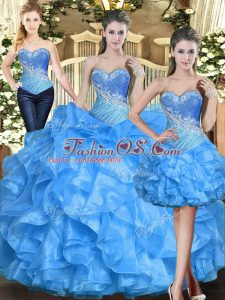 Latest Baby Blue Quince Ball Gowns Military Ball and Sweet 16 and Quinceanera with Ruffles Sweetheart Sleeveless Lace Up