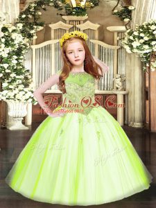 Classical Ball Gowns Girls Pageant Dresses Yellow Green Scoop Tulle Sleeveless Floor Length Zipper