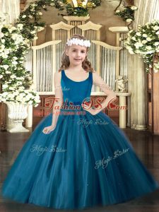 High Class Teal Zipper Scoop Beading Pageant Gowns For Girls Tulle Sleeveless