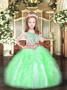 Apple Green Little Girl Pageant Dress Party and Quinceanera with Beading and Ruffles Scoop Sleeveless Zipper