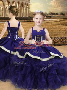 Fashion Organza Straps Sleeveless Lace Up Beading and Ruffles Pageant Dress for Teens in Purple