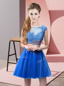 Scoop Sleeveless Homecoming Dress Mini Length Appliques Blue Tulle