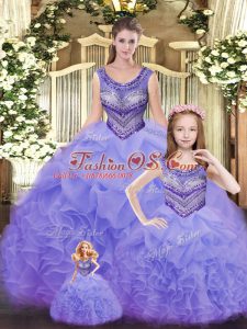 Cheap Floor Length Lavender Sweet 16 Quinceanera Dress Scoop Sleeveless Lace Up