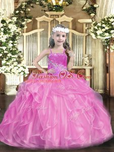 Inexpensive Floor Length Lilac Little Girls Pageant Gowns Organza Sleeveless Beading