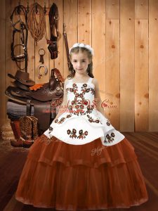 Popular Ball Gowns Pageant Gowns Brown Straps Tulle Sleeveless Floor Length Lace Up