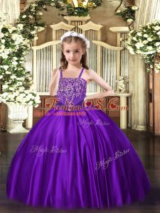Straps Sleeveless Satin Little Girls Pageant Dress Beading Lace Up