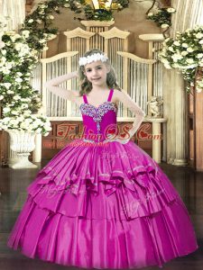 Ball Gowns Pageant Dress Wholesale Fuchsia Straps Organza Sleeveless Floor Length Lace Up