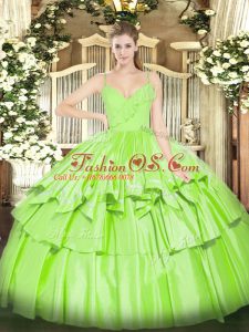 High Class Taffeta Sleeveless Floor Length Ball Gown Prom Dress and Ruffled Layers