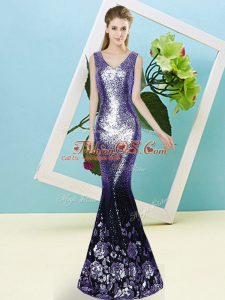 Amazing Lavender Zipper Prom Dress Sequins Sleeveless Floor Length