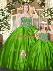 Green Ball Gowns Tulle Sweetheart Sleeveless Beading Floor Length Lace Up Sweet 16 Quinceanera Dress