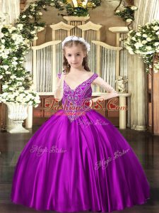 Floor Length Ball Gowns Sleeveless Purple Pageant Dress Lace Up
