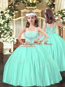 Eye-catching Apple Green Sleeveless Floor Length Beading Lace Up Kids Formal Wear