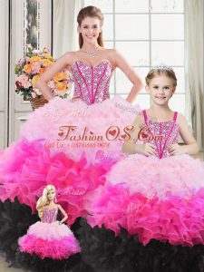 Sleeveless Beading and Ruffles Lace Up 15th Birthday Dress