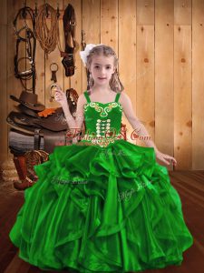 Sleeveless Lace Up Floor Length Embroidery and Ruffles Pageant Gowns For Girls