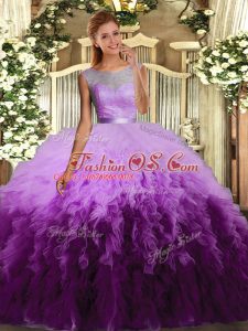 Elegant Floor Length Multi-color Sweet 16 Dresses Tulle Sleeveless Beading and Appliques and Ruffles