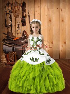 Yellow Green Sleeveless Beading and Embroidery Floor Length Pageant Dress for Teens