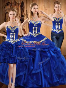 Embroidery and Ruffles Vestidos de Quinceanera Royal Blue Lace Up Sleeveless Floor Length