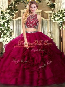 Extravagant Beading and Ruffled Layers Sweet 16 Dresses Fuchsia Zipper Sleeveless Floor Length