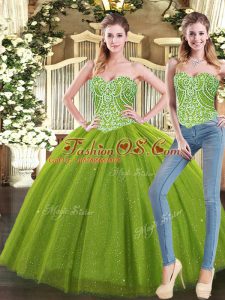 Graceful Olive Green Sweet 16 Dresses Military Ball and Sweet 16 and Quinceanera with Beading Sweetheart Sleeveless Lace Up