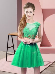 Turquoise Two Pieces Tulle Scoop Sleeveless Appliques Mini Length Zipper Homecoming Dress