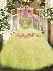 Sweet Asymmetrical Yellow Green 15th Birthday Dress Sweetheart Sleeveless Lace Up
