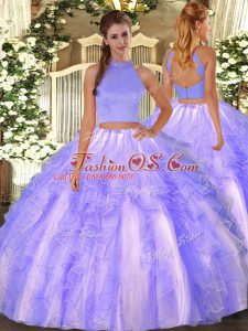 Flare Organza Sleeveless Floor Length Ball Gown Prom Dress and Beading and Ruffles