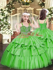 Beading and Ruffled Layers Pageant Dress for Teens Green Lace Up Sleeveless Floor Length