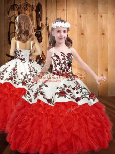 Sleeveless Embroidery and Ruffles Lace Up Girls Pageant Dresses
