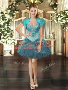 Nice Teal Prom Party Dress Prom and Party with Beading and Ruffles Sweetheart Sleeveless Lace Up