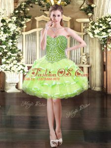 Dramatic Ball Gowns Prom Gown Yellow Green Sweetheart Organza Sleeveless Mini Length Lace Up