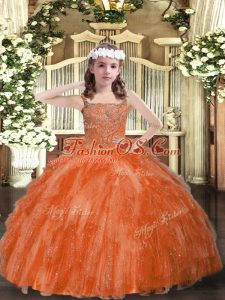 Perfect Orange Red Sleeveless Organza Lace Up Little Girl Pageant Gowns for Sweet 16 and Quinceanera