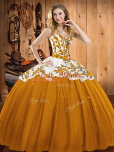Perfect Gold Ball Gowns Embroidery Ball Gown Prom Dress Lace Up Satin and Tulle Sleeveless Floor Length