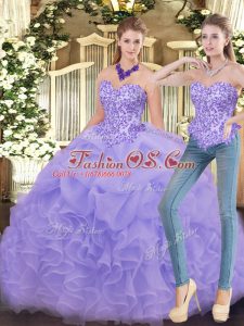 Sumptuous Sweetheart Sleeveless Sweet 16 Dresses Floor Length Appliques and Ruffles Lavender Organza