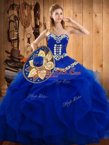 Floor Length Ball Gowns Sleeveless Blue Quinceanera Dress Lace Up