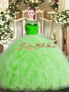 Deluxe Organza Sleeveless Floor Length Sweet 16 Dresses and Beading and Ruffles