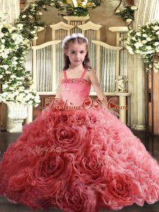 Charming Coral Red Sleeveless Appliques Floor Length Little Girl Pageant Gowns